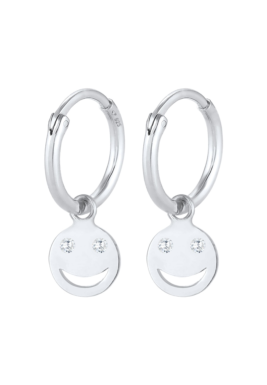 Elli Creolen mit Smiling Face Plättchen Trend 925 Silber OneSize Damen