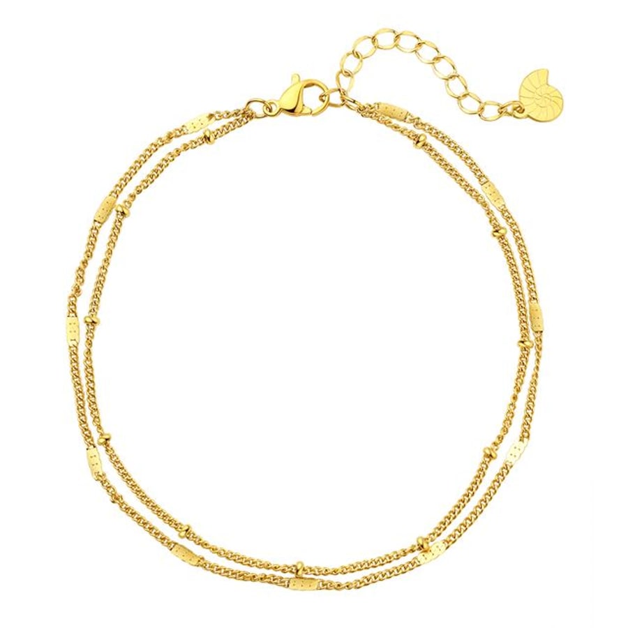 Hey Happiness Zweireihige Layer Fußkette, aus Edelstahl Gold Hellbraun Damen