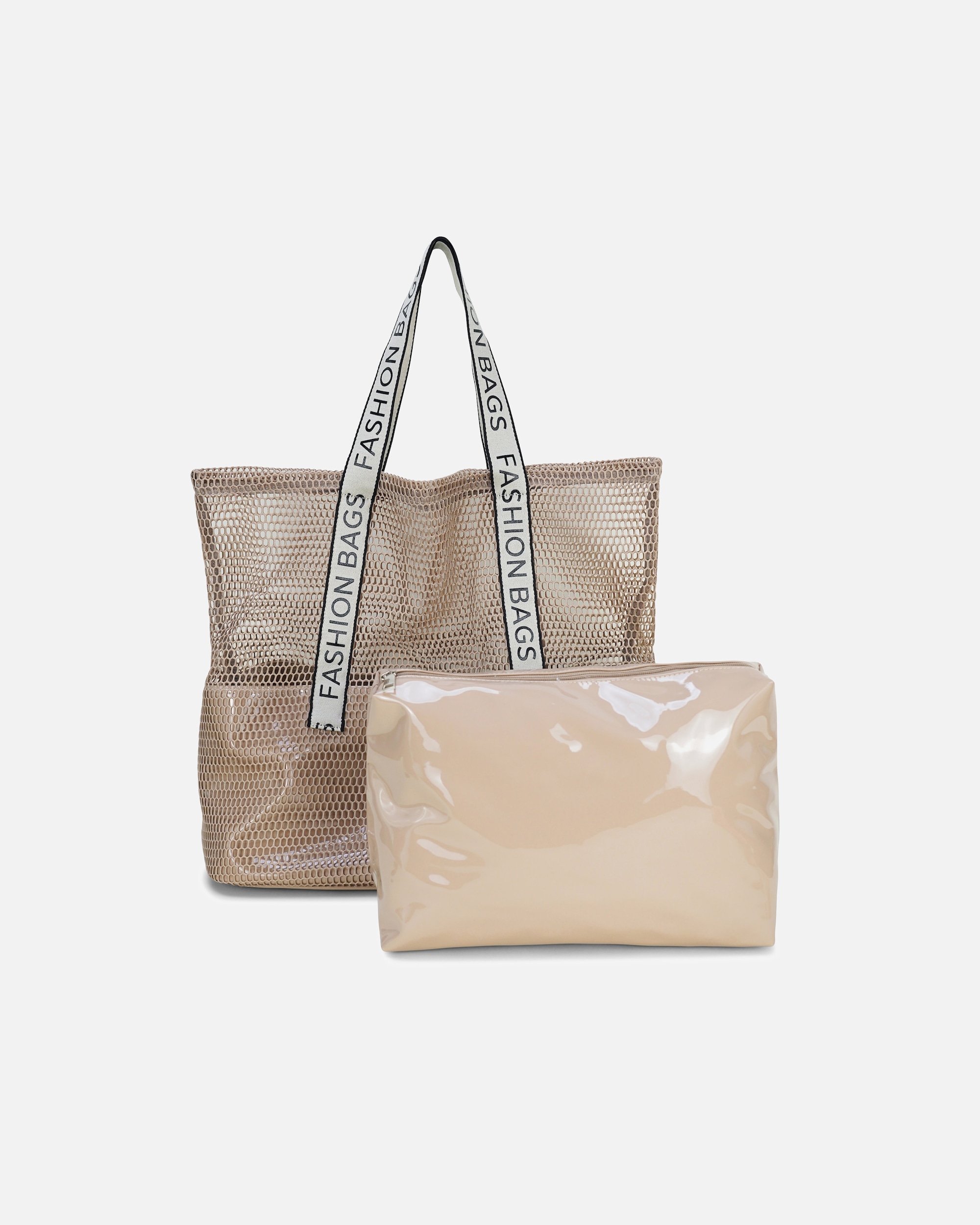 Tasche für Unisex HARPA Shopper ABBY in Netzstruktur mit Kulturbeutel braun