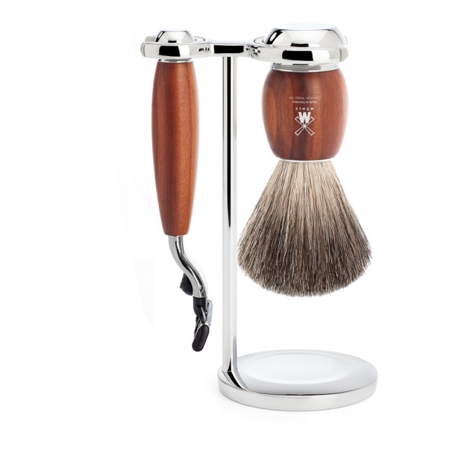 Mühle VIVO 3-teiliges Rasierset, Reines Dachshaar, mit Gillette Mach3 , Griffmaterial Pflaumenholz Herren