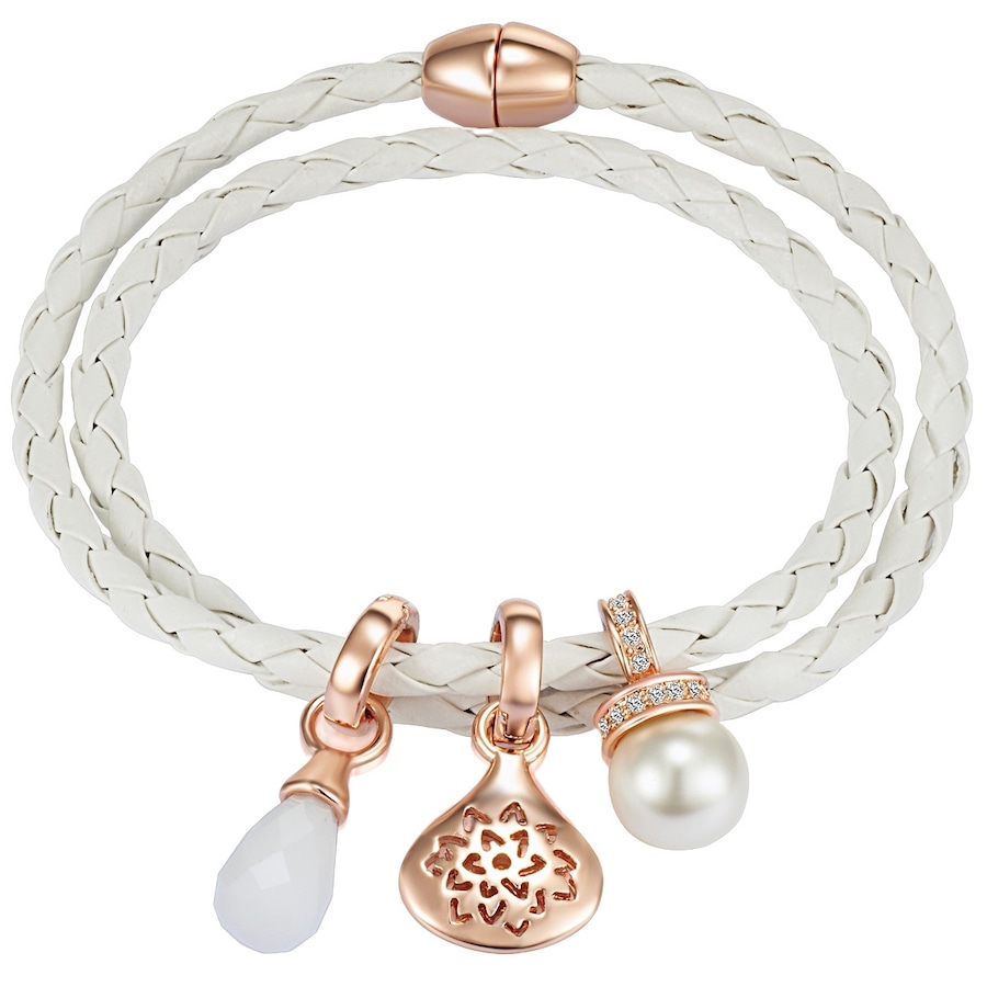 Lulu & Jane Armband Leder (synth.) Glas Perle in Weiß 40,0 cm, entspricht 20,0 cm Armumfang Damen