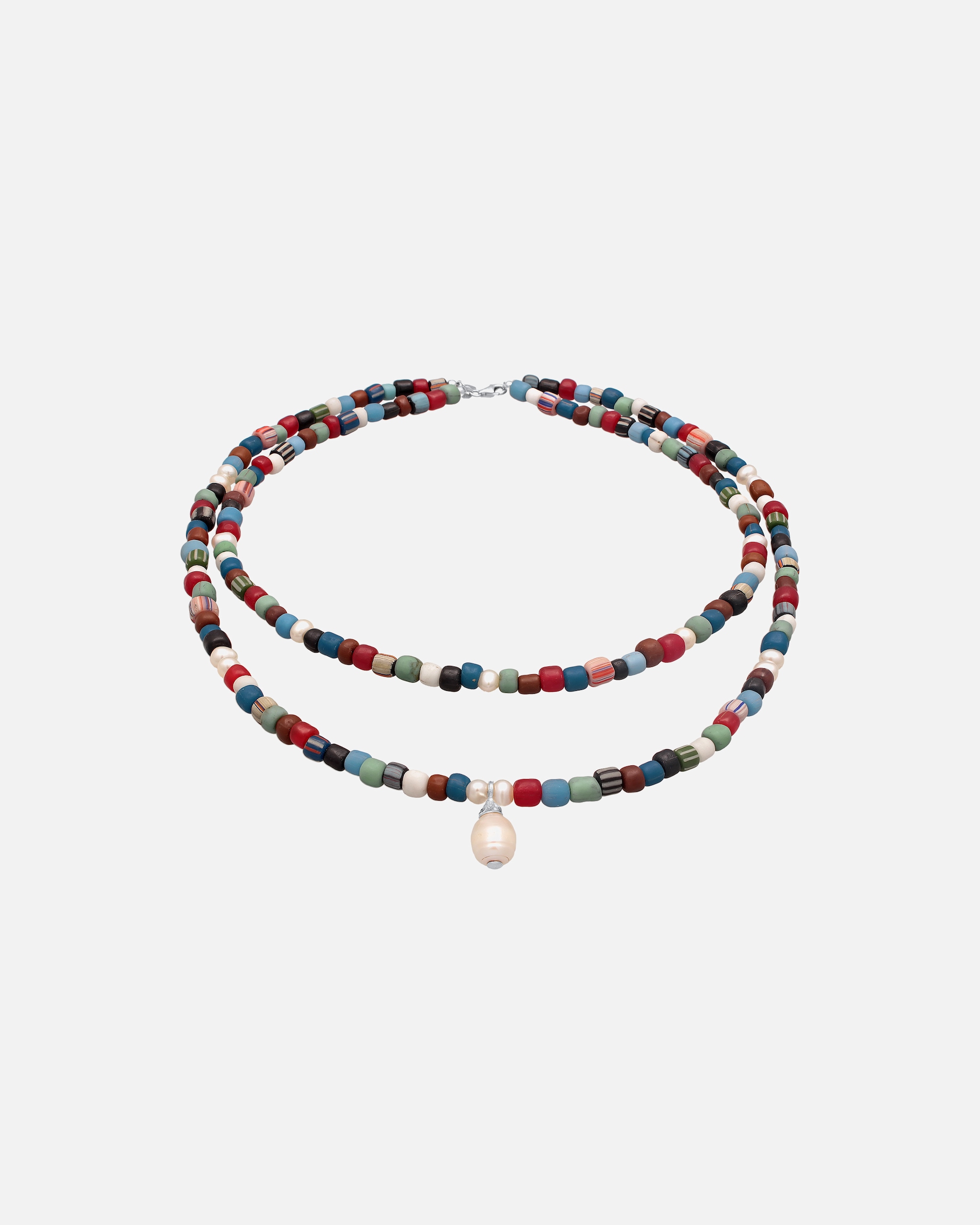 Halskette für Männlich KUZZOI Glas Beads Layer Bunt Süßwasserzuchtperlen 925 Silber 45