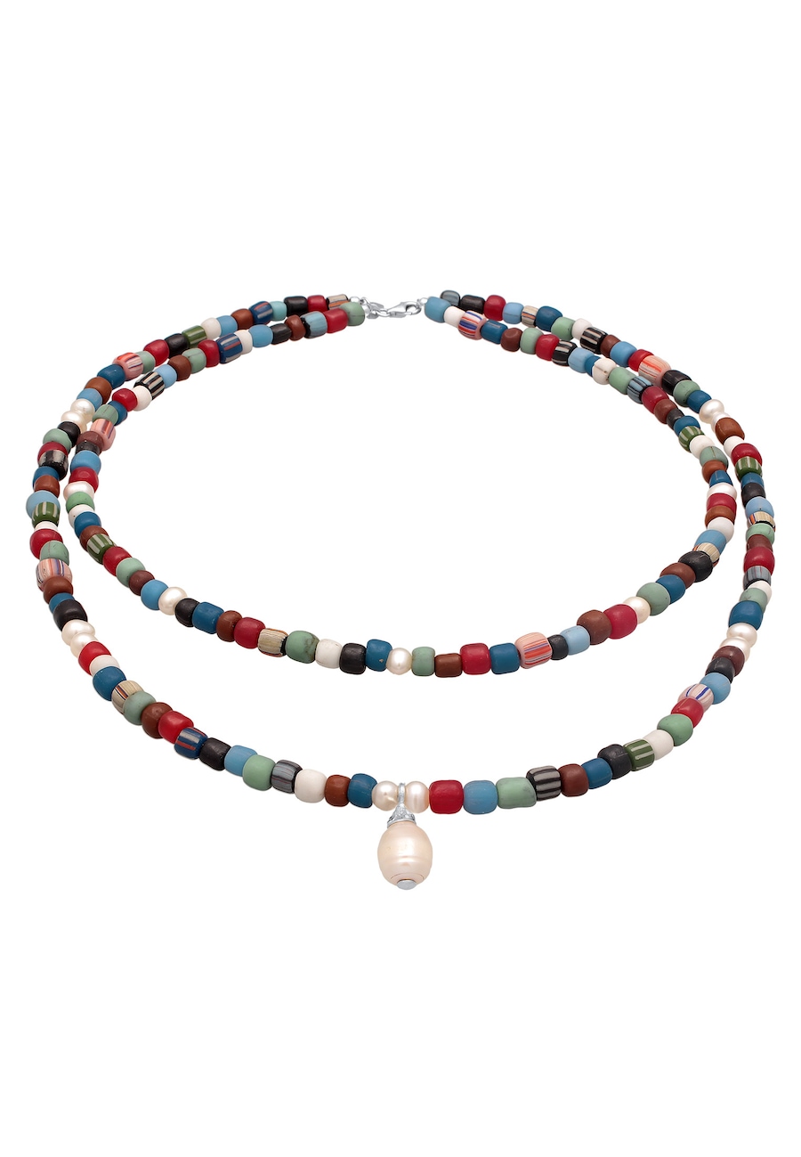 KUZZOI Glas Beads Layer Bunt Süßwasserzuchtperlen 925 Silber 45 Herren