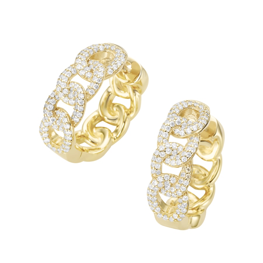 Giorgio Martello Milano Klappcreolen in Panzerketten-Design mit Zirkonia, Silber 925 Gold Damen