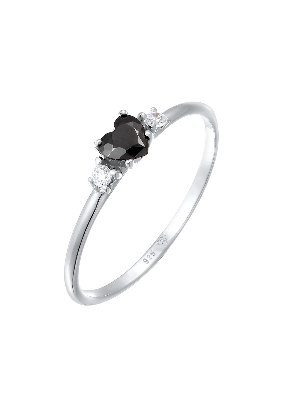 Elli Solitär Herz Zirkonia Schwarz 925 Sterling Silber 56 Damen