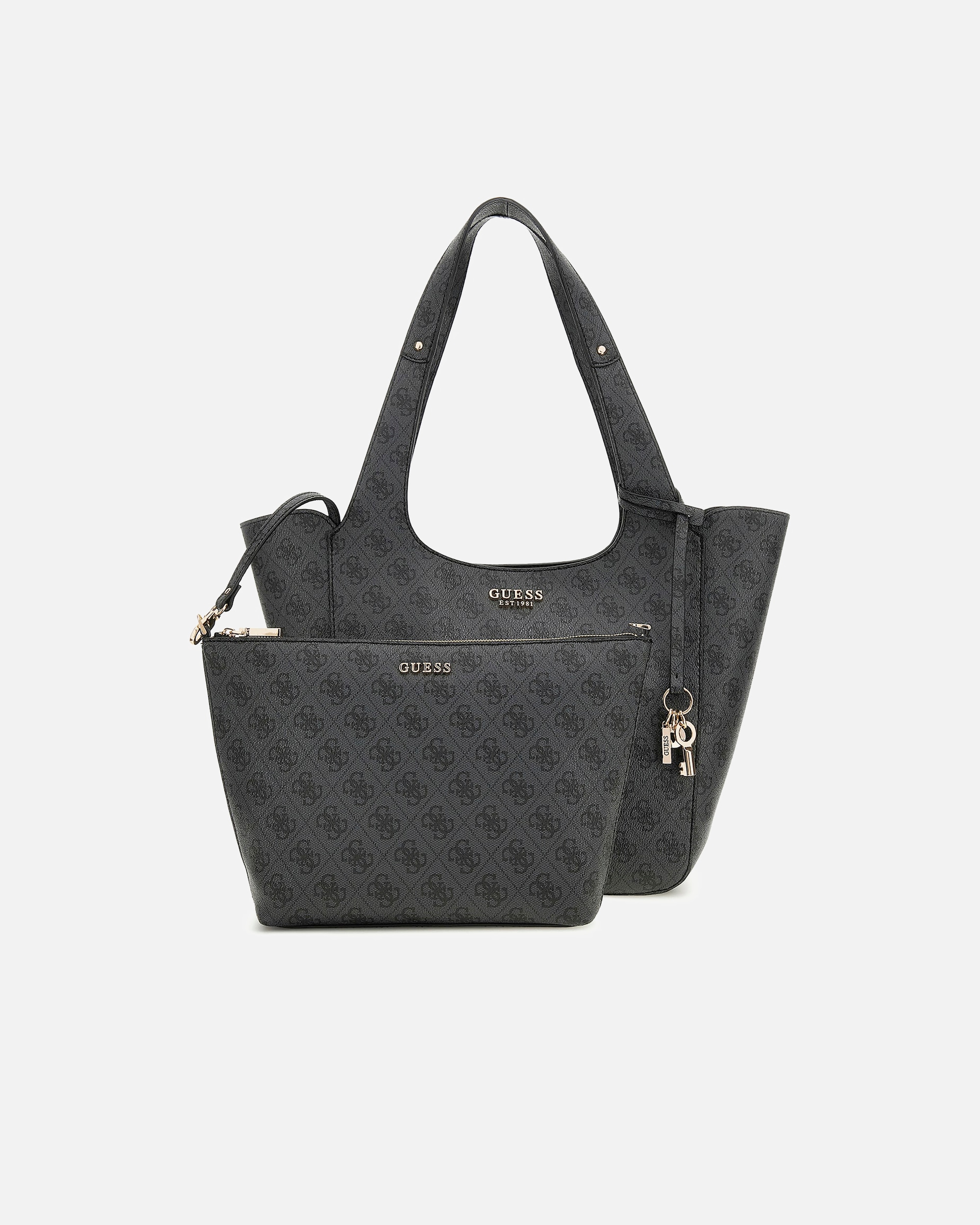 Shopper für Weiblich Guess Shopper Calista 4G-Logo mit herausnehmbarer Tasche Coal Logo