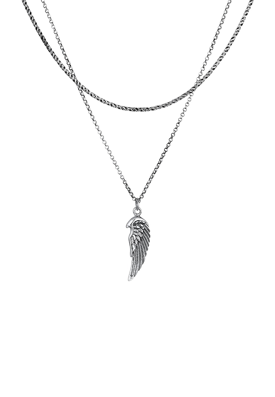 KUZZOI Herren Layer Kordel Erbskette Flügel 925 Silber Schwarz