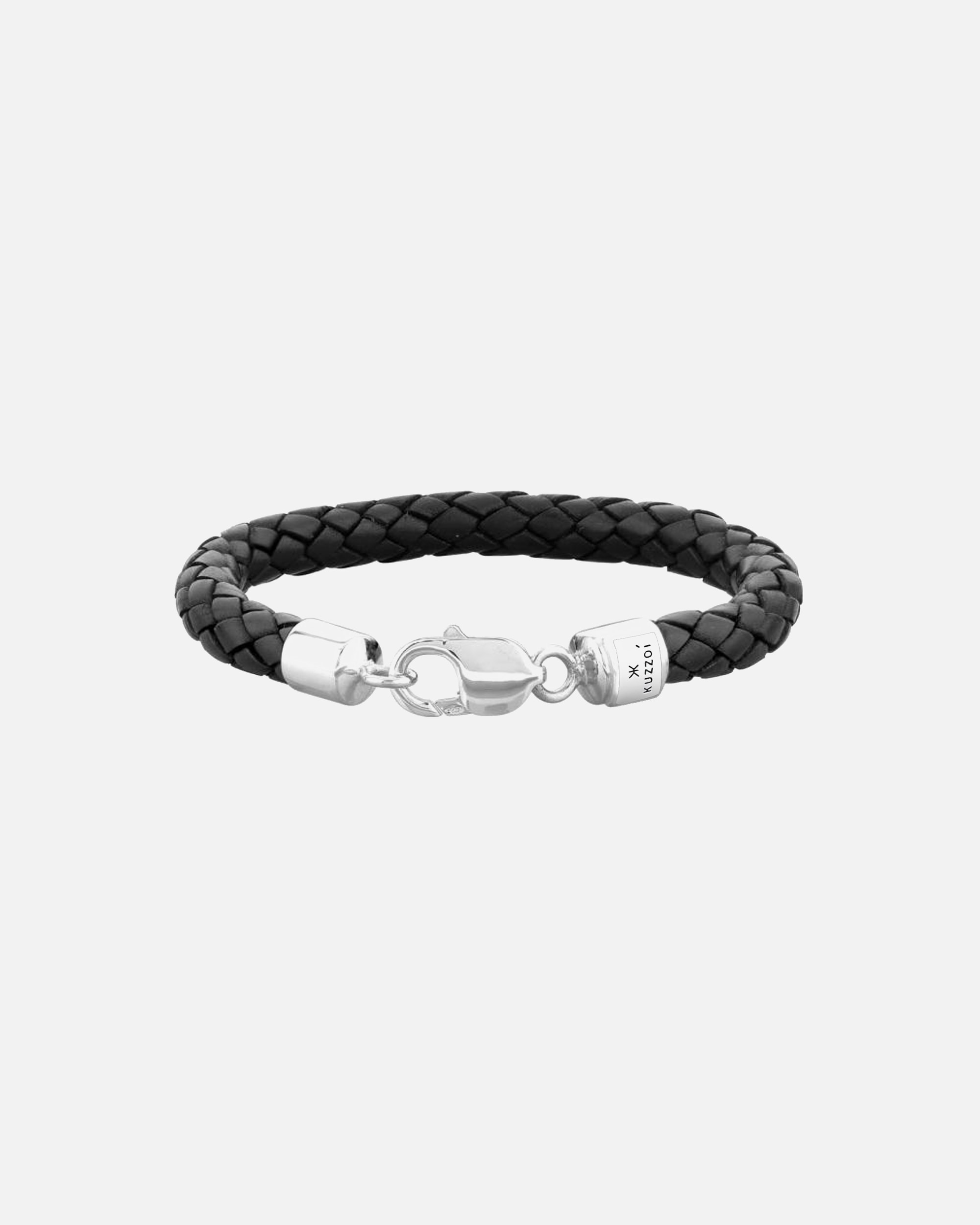 Armband für Männlich KUZZOI Herren Echtleder Geflochten Karabiner 925 Silber 19