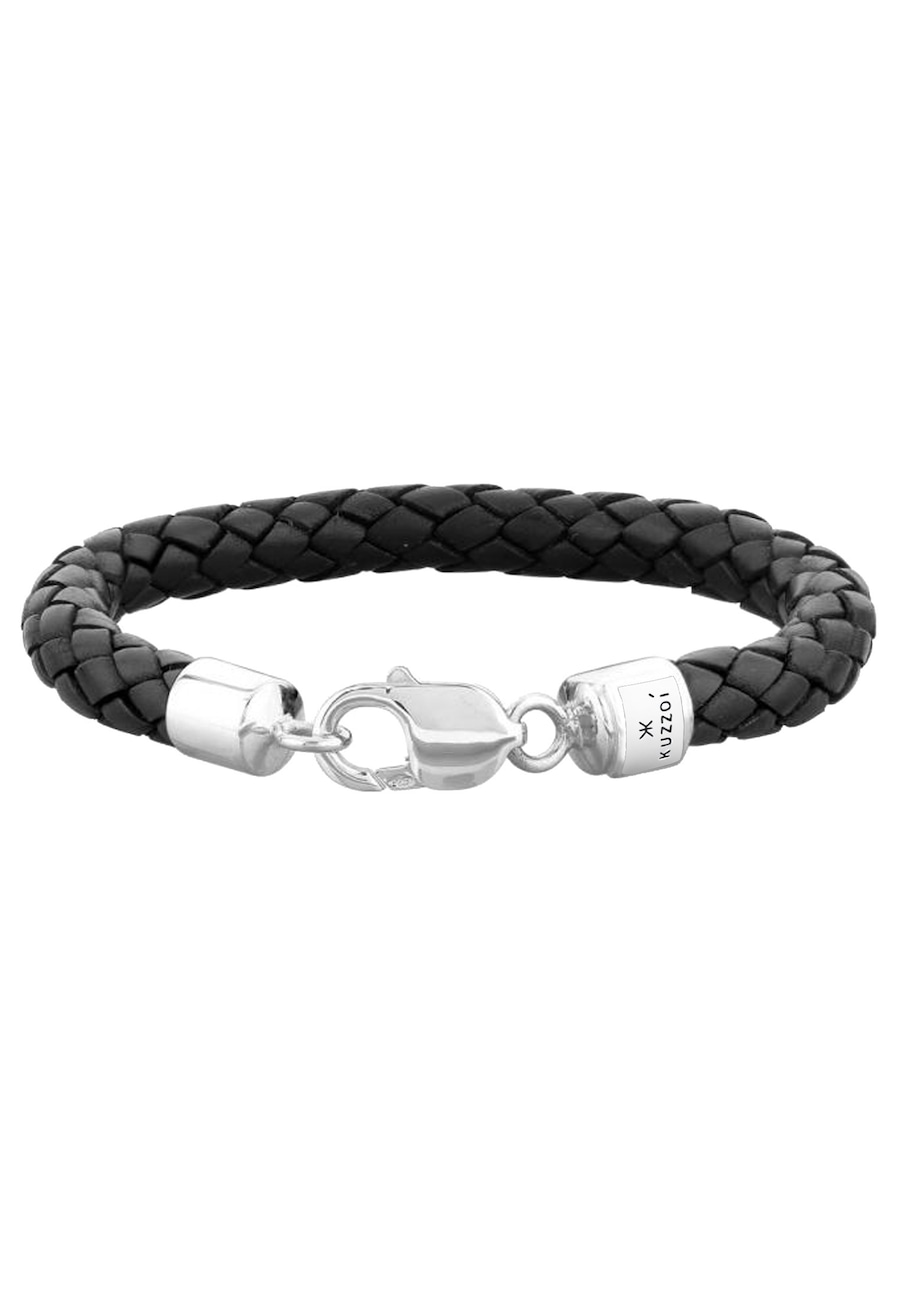 KUZZOI Herren Echtleder Geflochten Karabiner 925 Silber 19