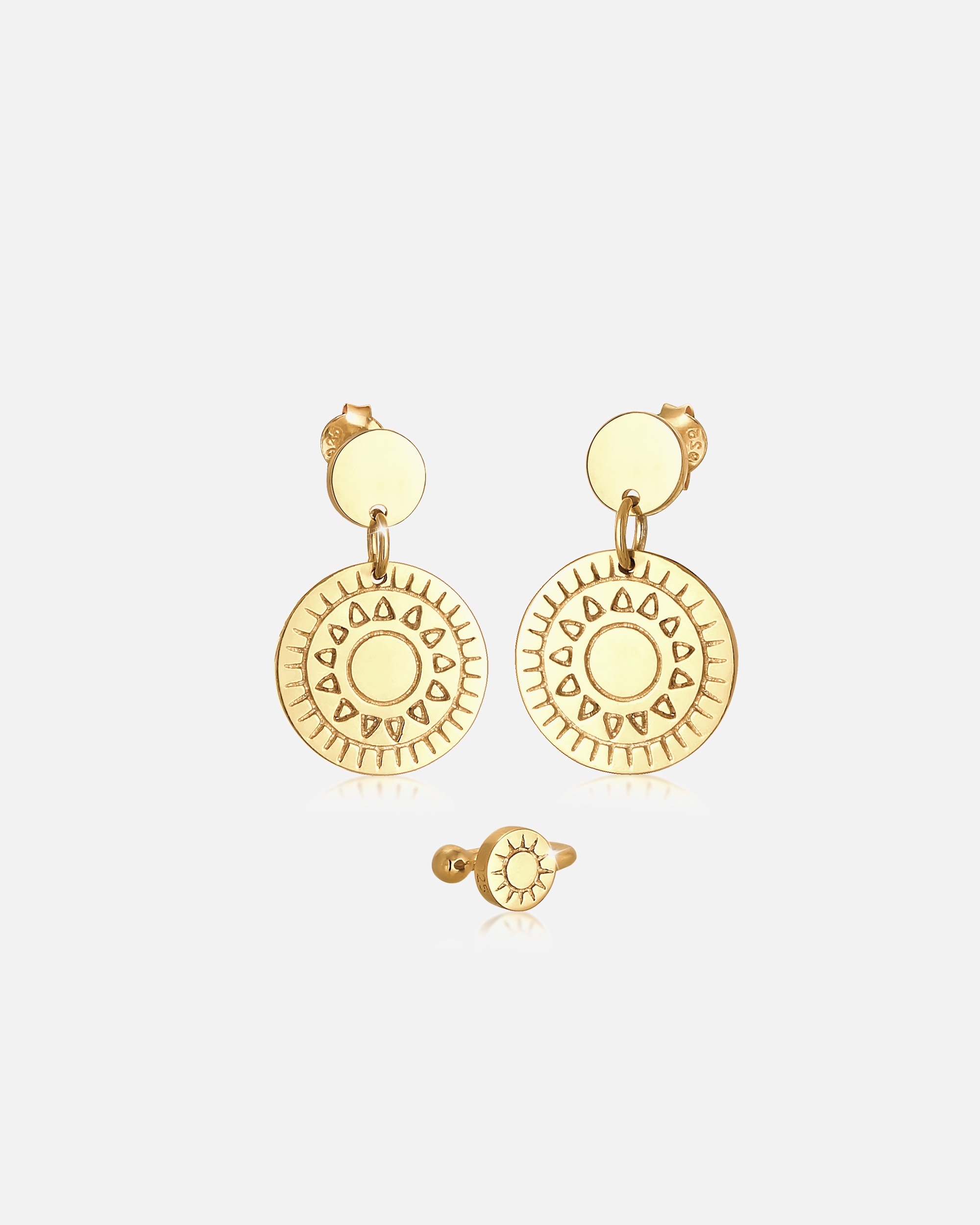 Ohrringe für Weiblich Elli 2er Set Ornament Ohrhänger Earcuff 925 Silber goldfarben