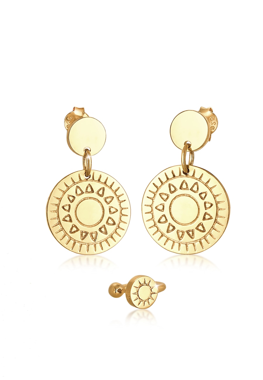 Elli 2er Set Ornament Ohrhänger Earcuff 925 Silber goldfarben Damen