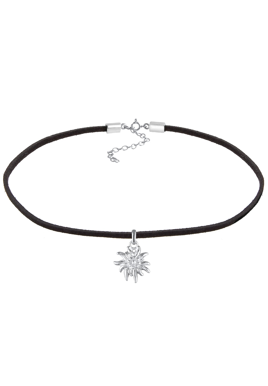 Elli Choker Tracht Edelweiss Textil Schwarz 925 Silber 32 Damen