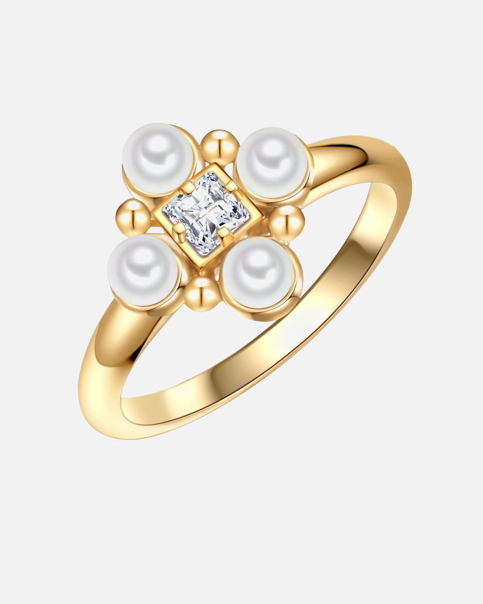 Ring für Weiblich Lulu & Jane Perlen-Ring Messing Zirkonia Muschelkernperle in Gelbgold 56