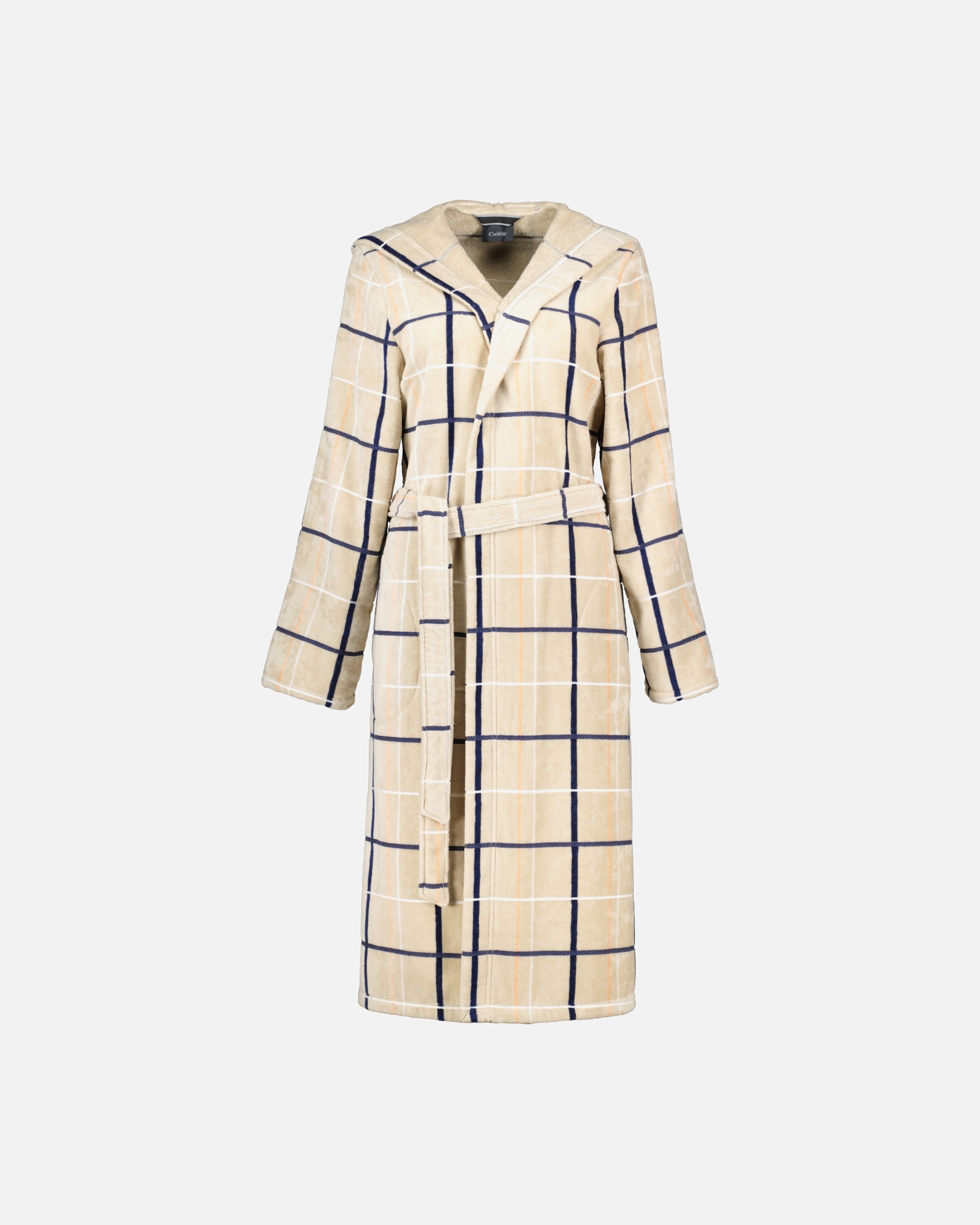 Bademantel für Weiblich Cawö Cawö Bademäntel Damen Kapuze Karo 4348 sand-marine - 31 S