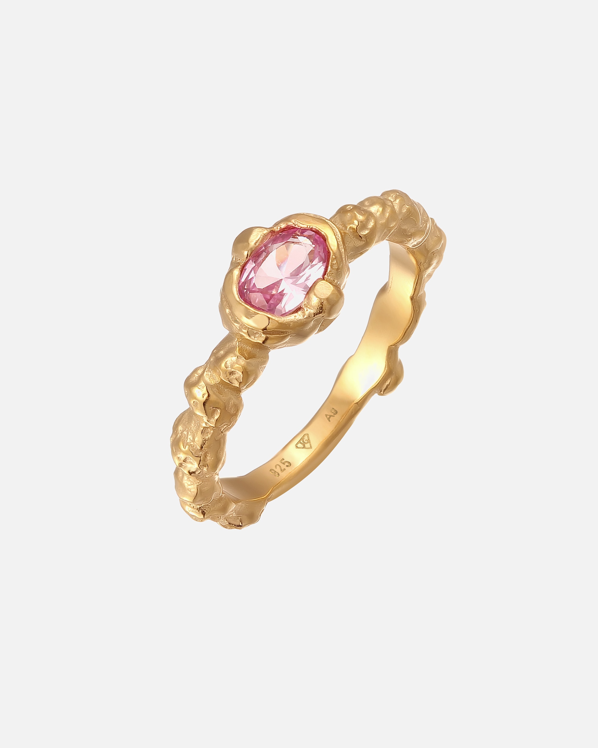 Ring für Weiblich Haze & Glory Default Brand Line Synthetischen Saphir Pink 925 Sterling Silber Vergoldet 56