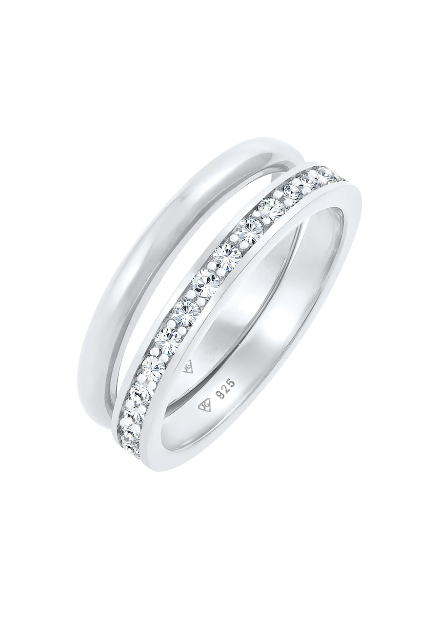 Elli Memoire Bandring Basic 2er Set 925 Sterling Silber, mit Kristallen von Swarovski 54 Damen
