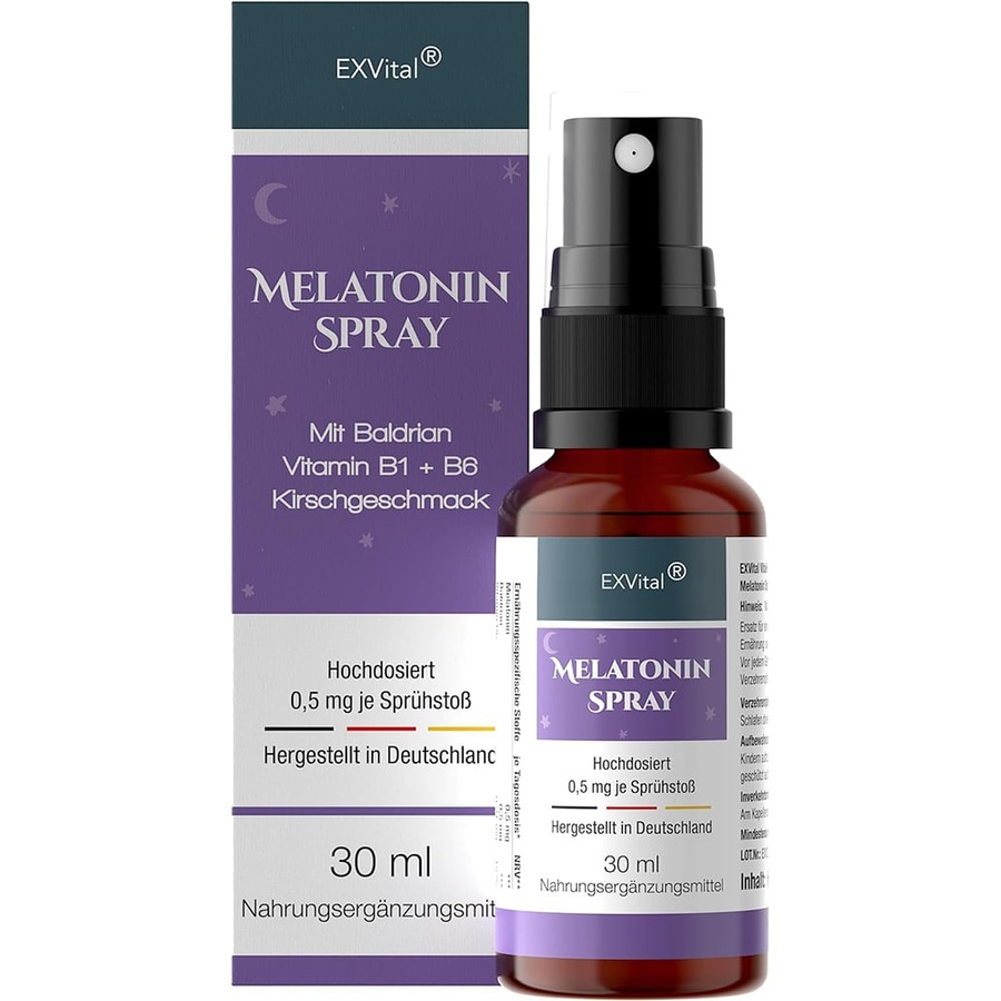 EXVital Melatonin Schlafspray mit Baldrian, Vitamin B1+ B6 30 ml