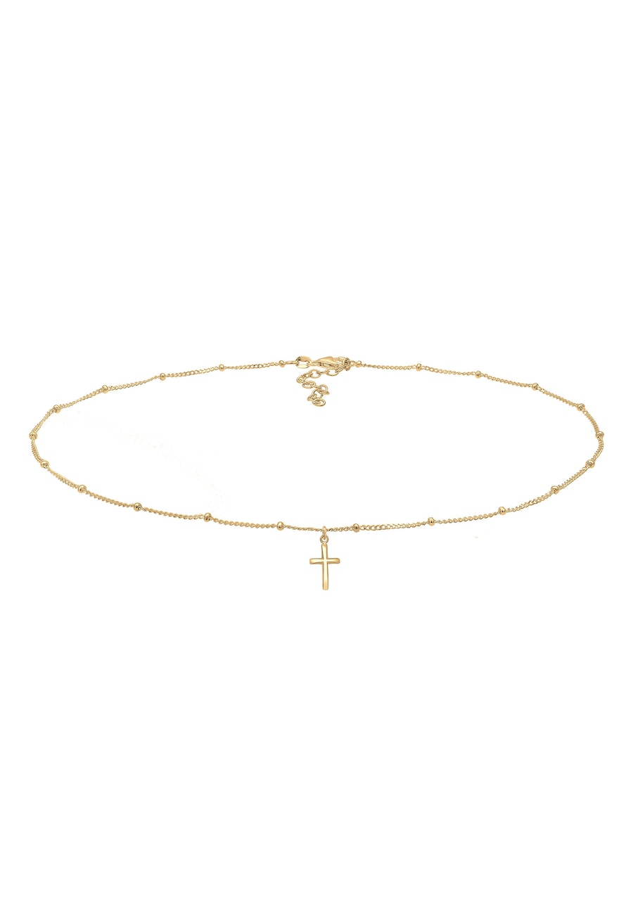 Elli Basic Choker Kugelkette Kreuz Glaube 925 Silber goldfarben Damen