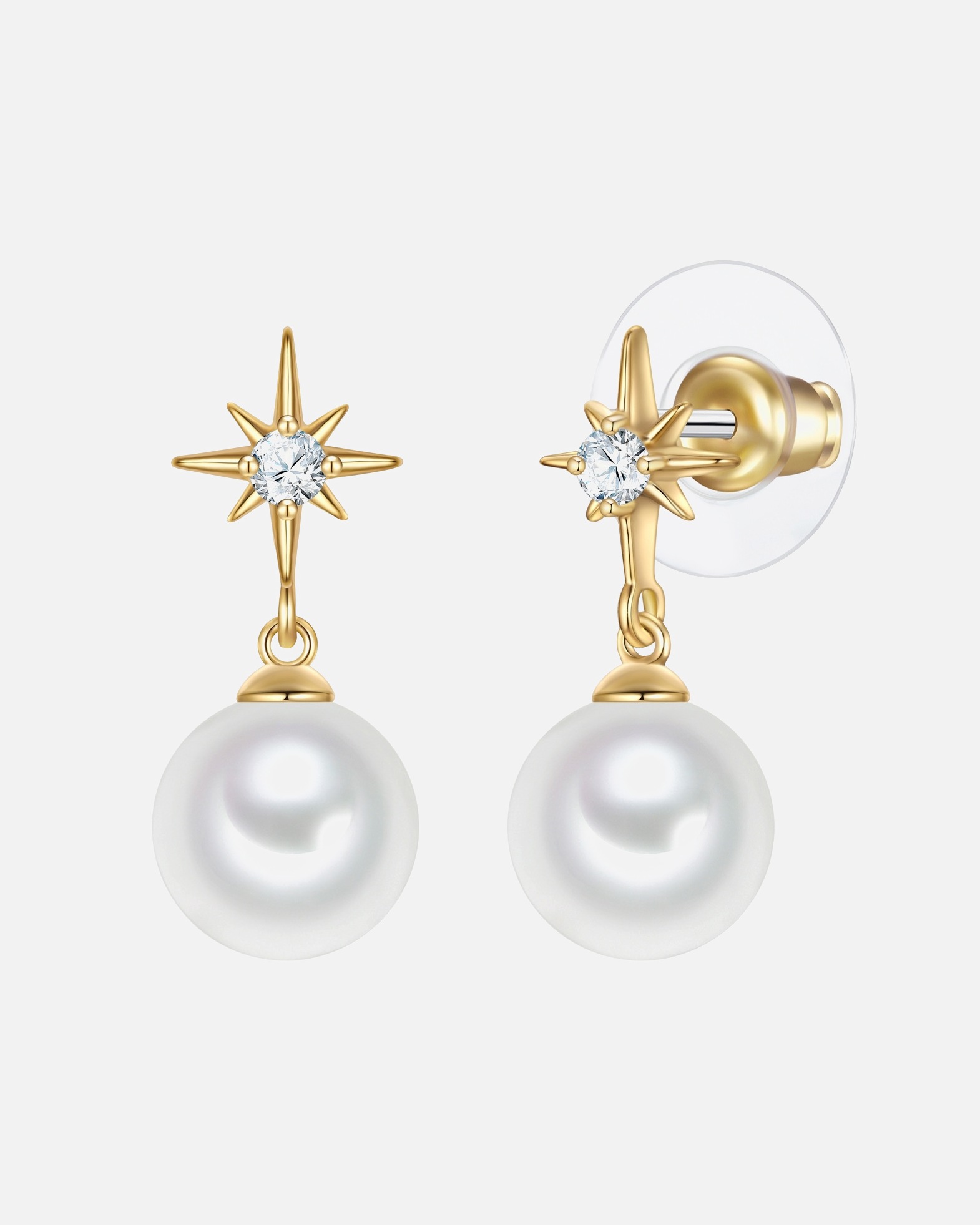 Ohrringe für Weiblich Yokoamii Ohrhänger aus Messing in Gelbgold mit Zirkonia und Muschelkernperle 24,2 mm