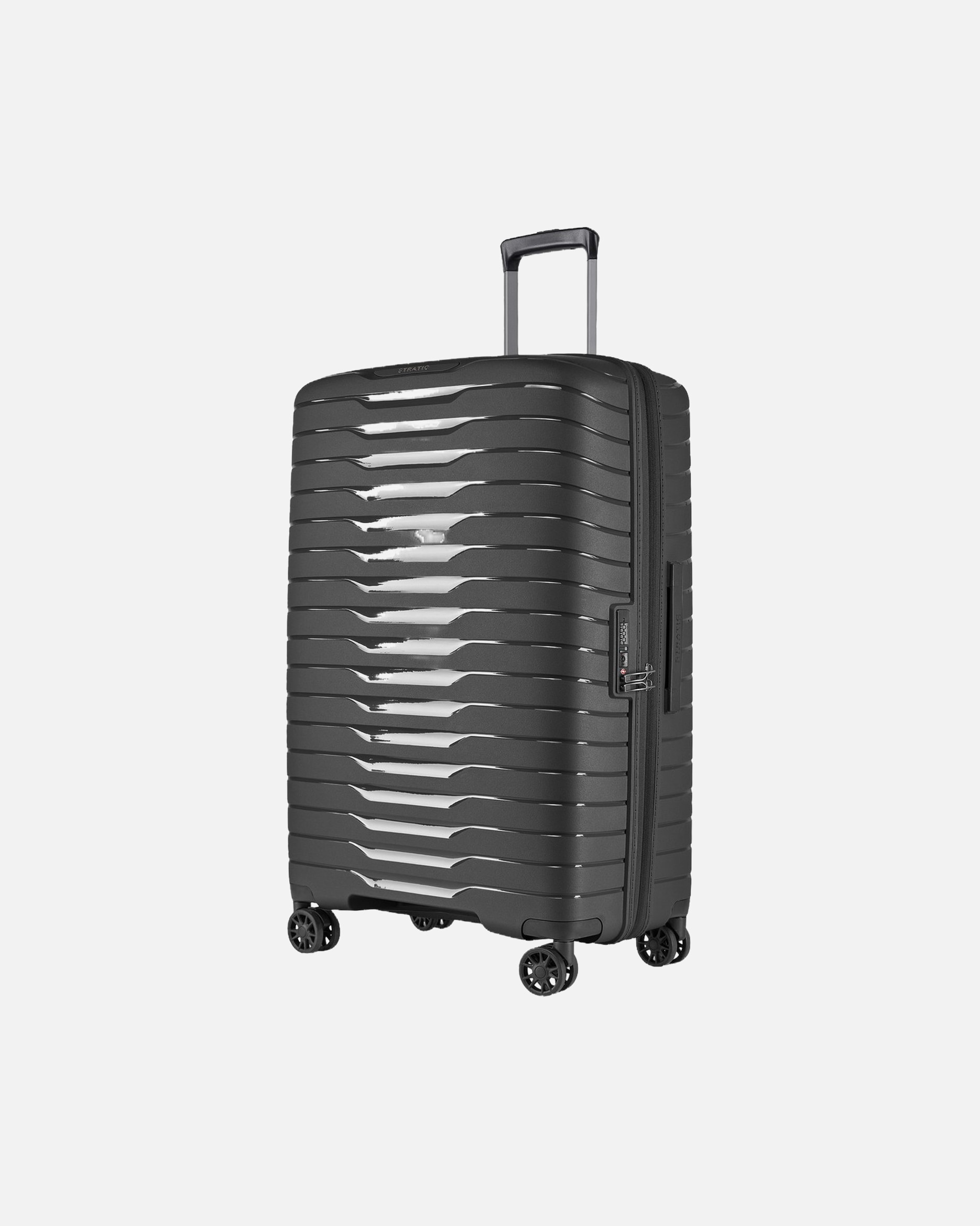 Handgepäckkoffer für Männlich Stratic Novium 4 Rollen Kabinentrolley S 55 cm mit Dehnfalte Black