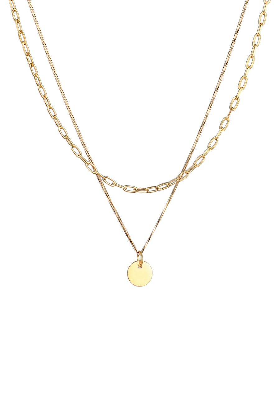 Elli Layer Plättchen Gliederkette 925 Silber goldfarben Damen