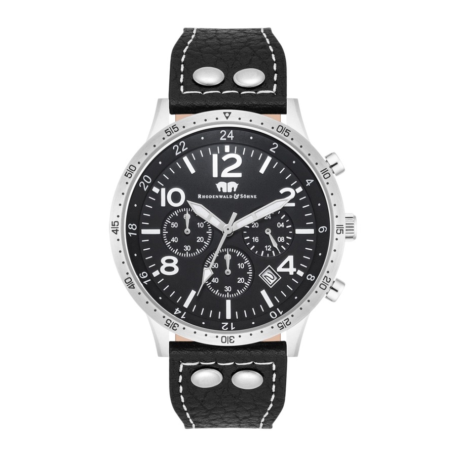Rhodenwald & Söhne Chronograph Flight Captain aus Echtleder in Schwarz 43,8 mm Herren