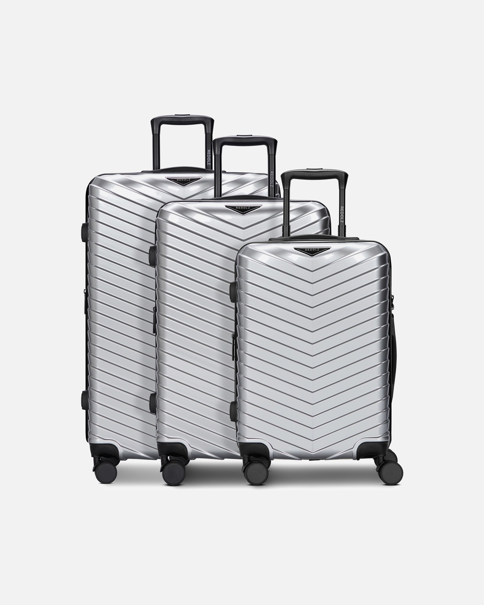 Koffer für Männlich Redolz Essentials 18 4 Rollen Kofferset 3-teilig mit Dehnfalte Metallic-Silver Shiny