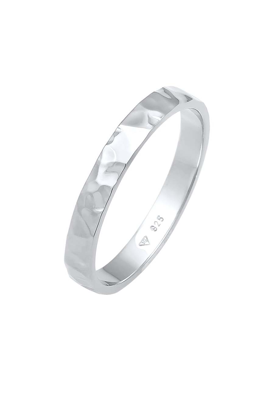 Elli Ring Basic Bandring Fein Gehämmert 925 Silber 58 Damen