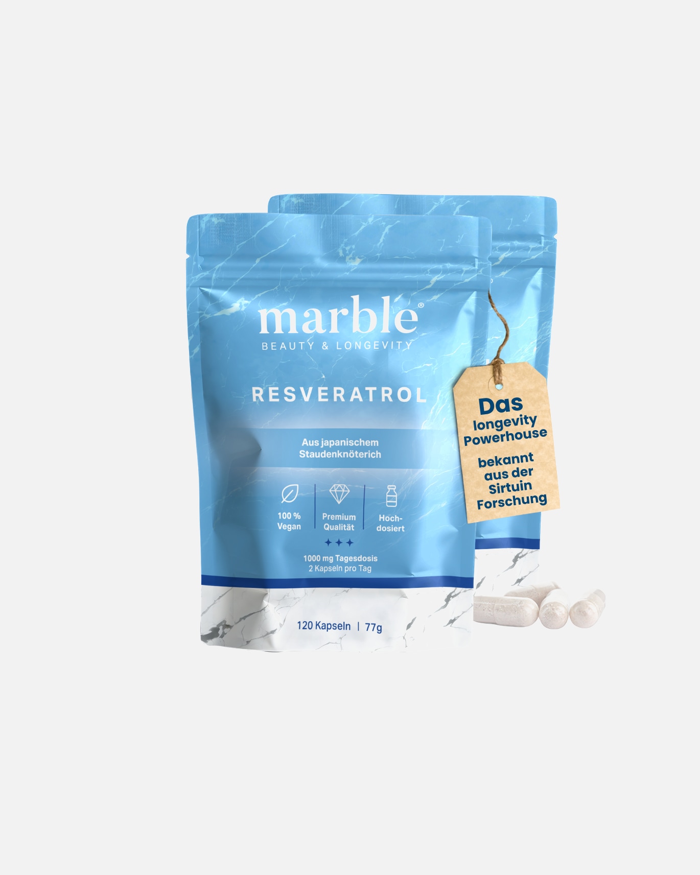 Nahrungsergänzung Energie & Fokus für Unisex marble Resveratrol – 2er Pack 2er Pack marble Resveratrol
