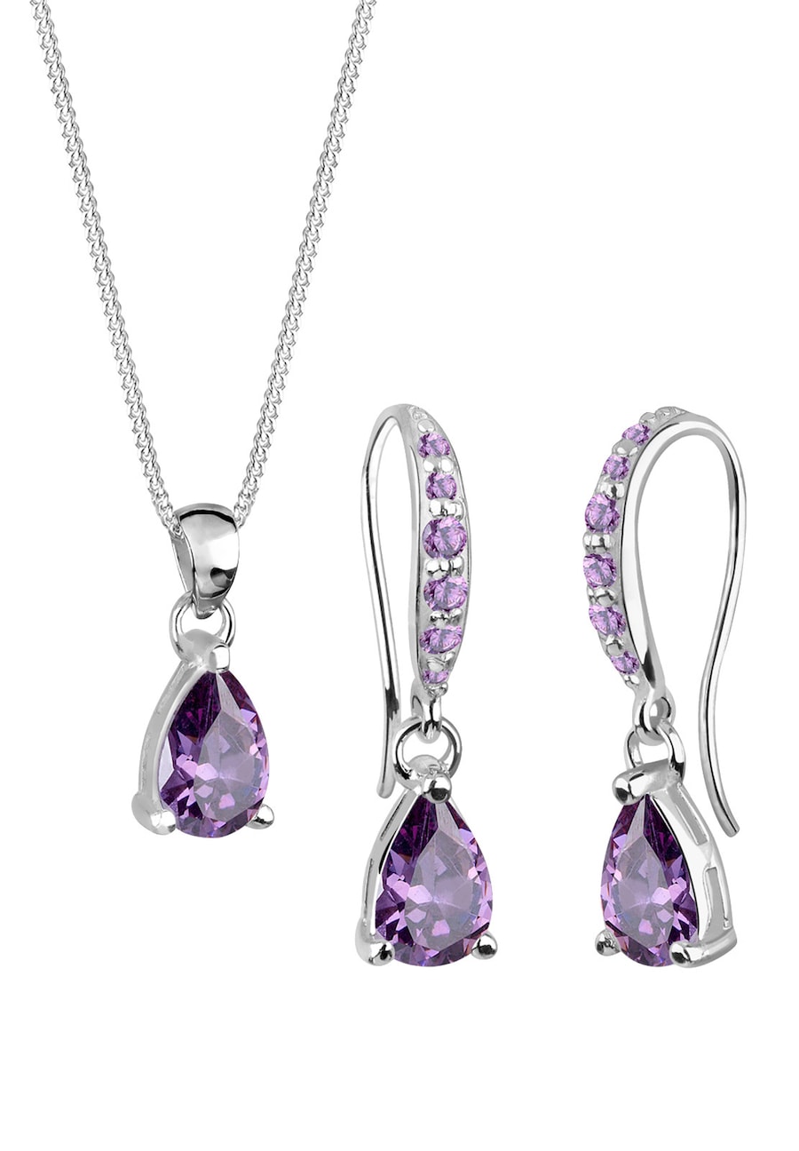 Elli Schmuckset Tropfen Zirkonia 925 Sterling Silber Violett Damen