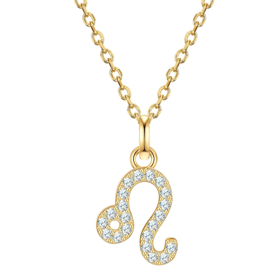 Glanzstücke München Halskette Sternzeichen Löwe aus Sterling Silber in gelbgold mit Zirkonia 40,0 cm Basiskette + 5,0 Verlängerung Damen