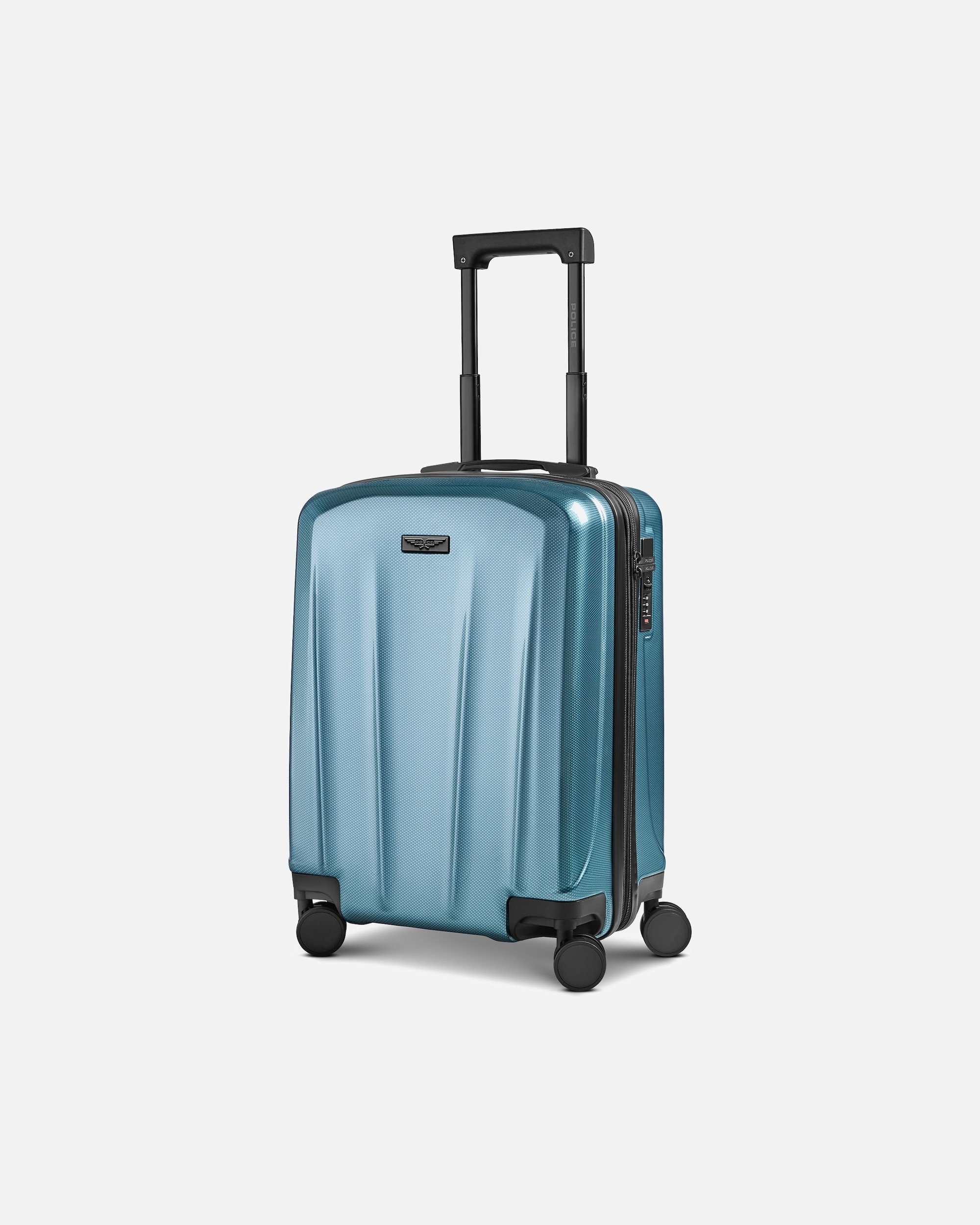 Handgepäckkoffer für Männlich Police New York 4 Rollen Kabinentrolley S 54 cm mit Dehnfalte ice blue