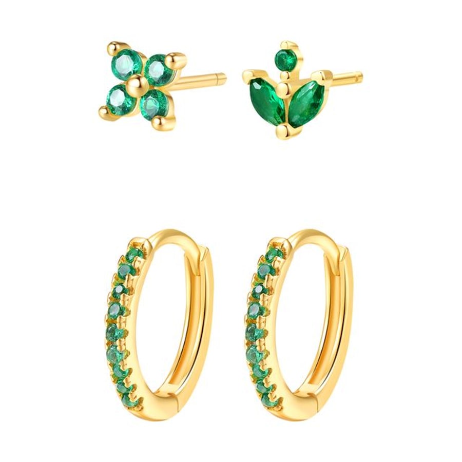 Hey Happiness Ohrring-Set mit grünen Zirkonia-Akzenten aus 925er Sterlingsilber Gold Hellbraun Damen