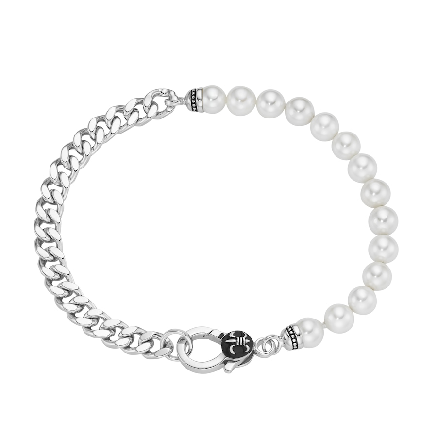 Giorgio Martello Milano Armband Panzerkette, schwarzer Achat oder Perle, Silber 925 21 cm Weiss Herren