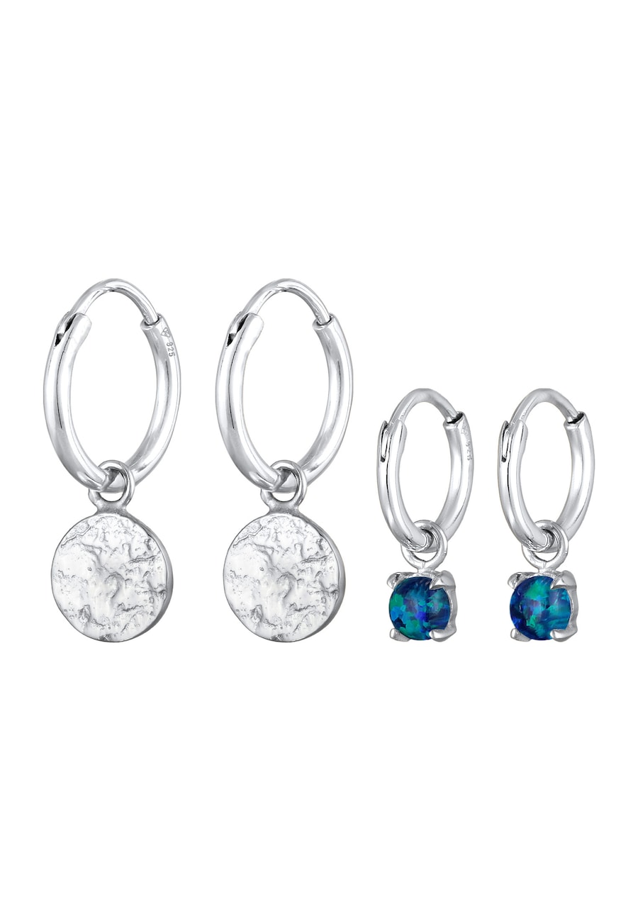 Elli Creolen Plättchen Opal blau 2er Set 925 Silber silberfarben Damen