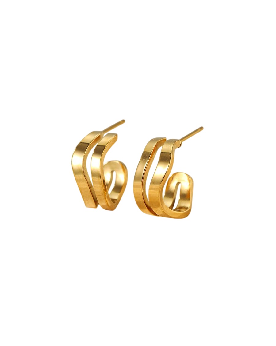 Hey Happiness Wave Creolen – Edelstahl Ohrringe Statement Hoops Gold Hellbraun Damen