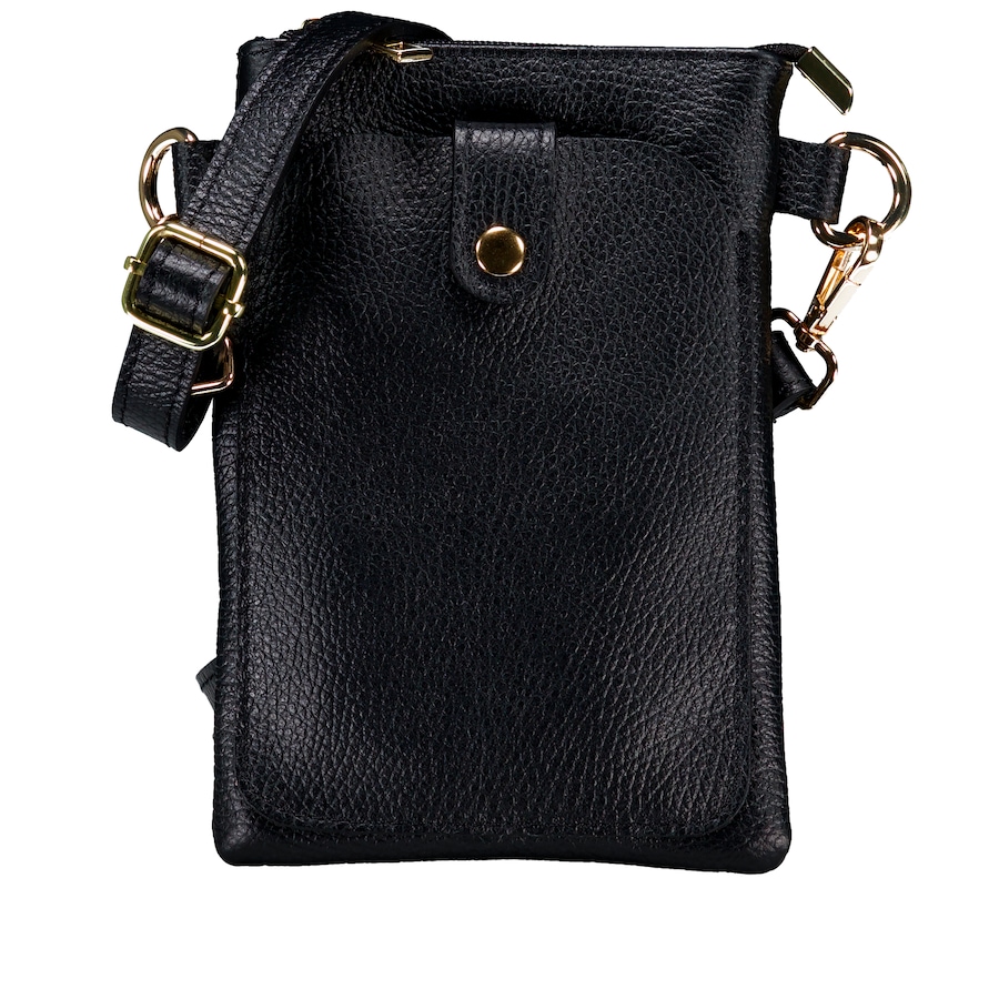 Hausfelder Manufaktur Umhängetasche / Handytasche mit Goldfittings Schwarz Damen