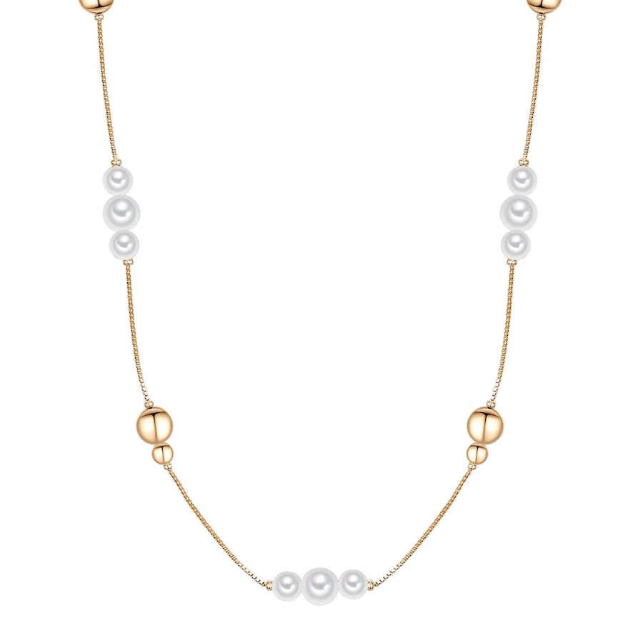 Lulu & Jane Perlen-Kette Messing Muschelkernperle in Gelbgold 90,0 cm Damen