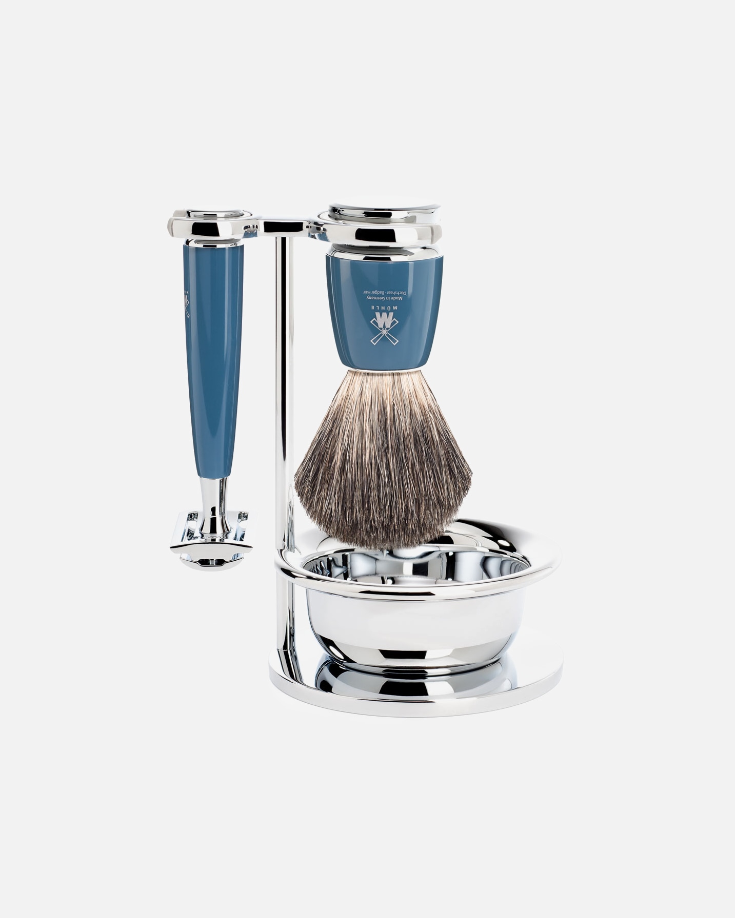 Rasierset für Männlich Mühle RYTMO 4-teiliges Rasierset, Reines Dachshaar, mit Rasierhobel Griffmaterial Edelharz petrol