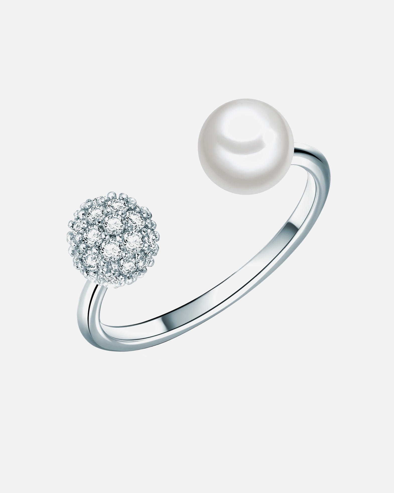Ring für Weiblich Lulu & Jane Perlen-Ring Messing Zirkonia Muschelkernperle in Silber 52