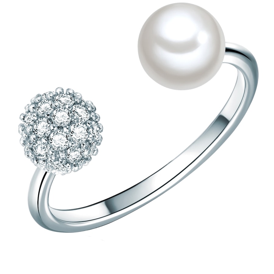 Lulu & Jane Perlen-Ring Messing Zirkonia Muschelkernperle in Silber 58 Damen