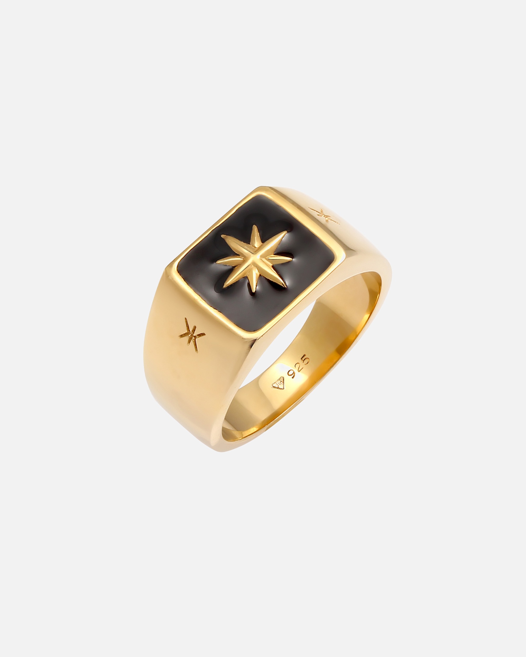 Ring für Männlich KUZZOI Siegelring Emaille Schwarz Stern Basic 925 Silber 54