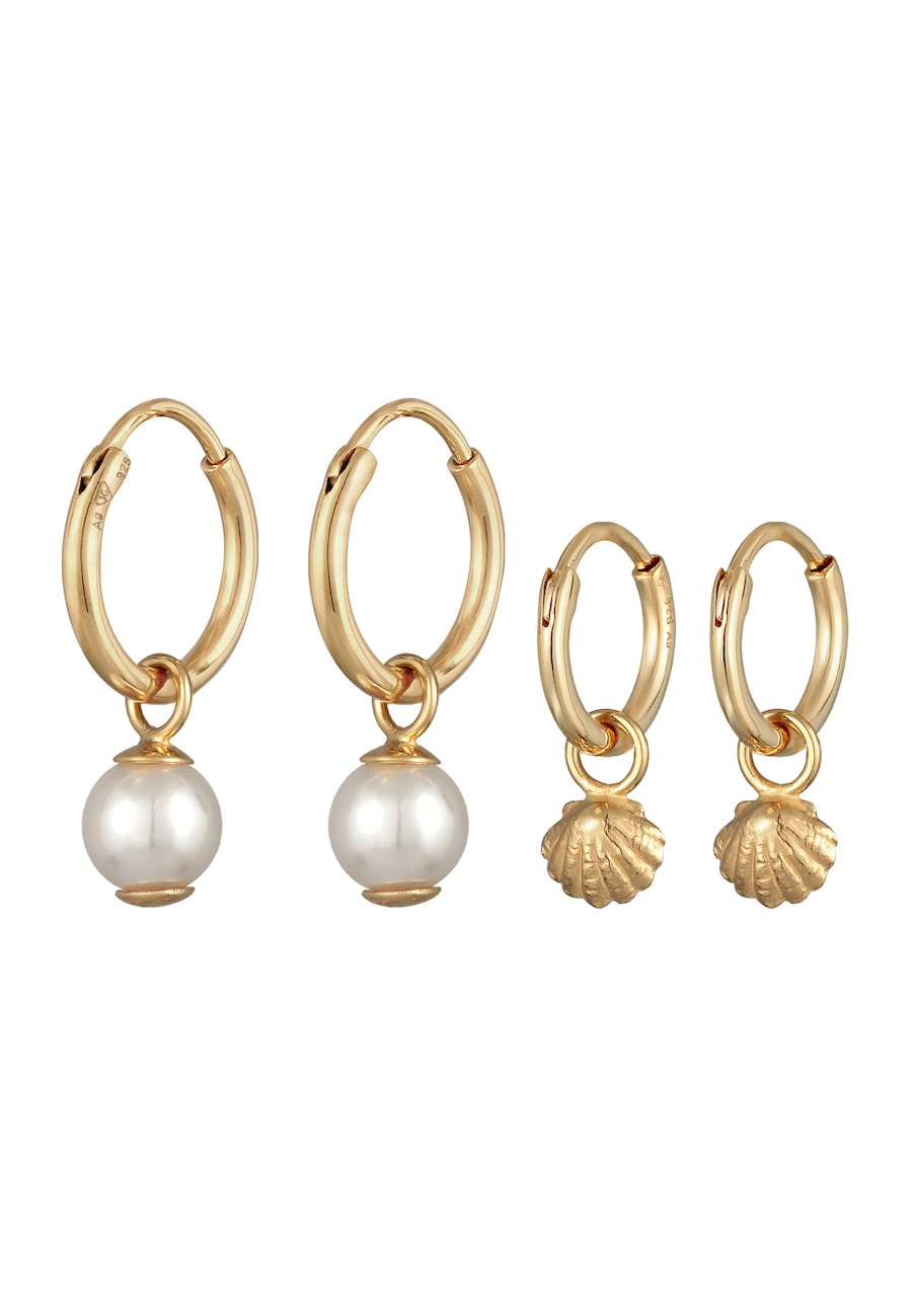 Elli Creolen Set Muschelkernperle Muschel 925 Silber OneSize Damen