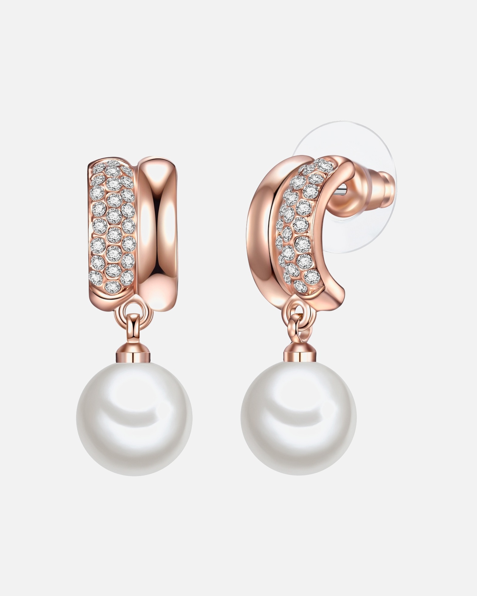 Creolen für Weiblich Lulu & Jane Perlen-Creolen Metall-Legierung Glas Muschelkernperle in Roségold 28,5 mm