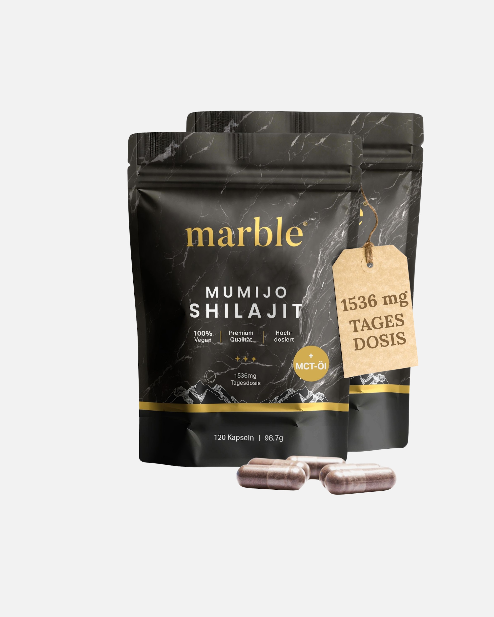 Nahrungsergänzung Haut für Unisex marble Mumijo Shilajit Original Kapseln 2er Pack marble Mumijo Shilajit
