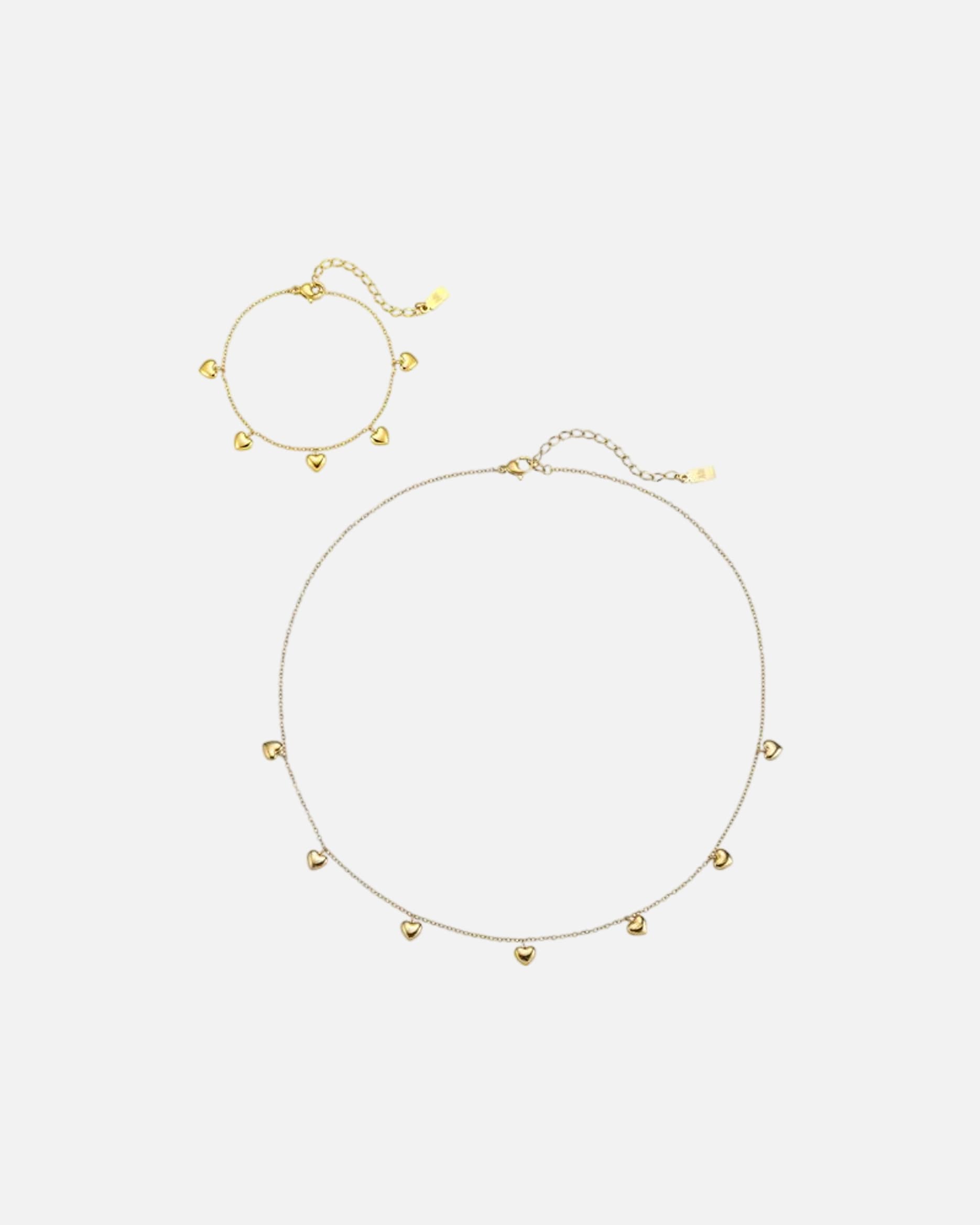 Schmuckset für Weiblich Hey Happiness Default Brand Line Herz Schmuckset Chunky Edelstahl wasserfest Gold