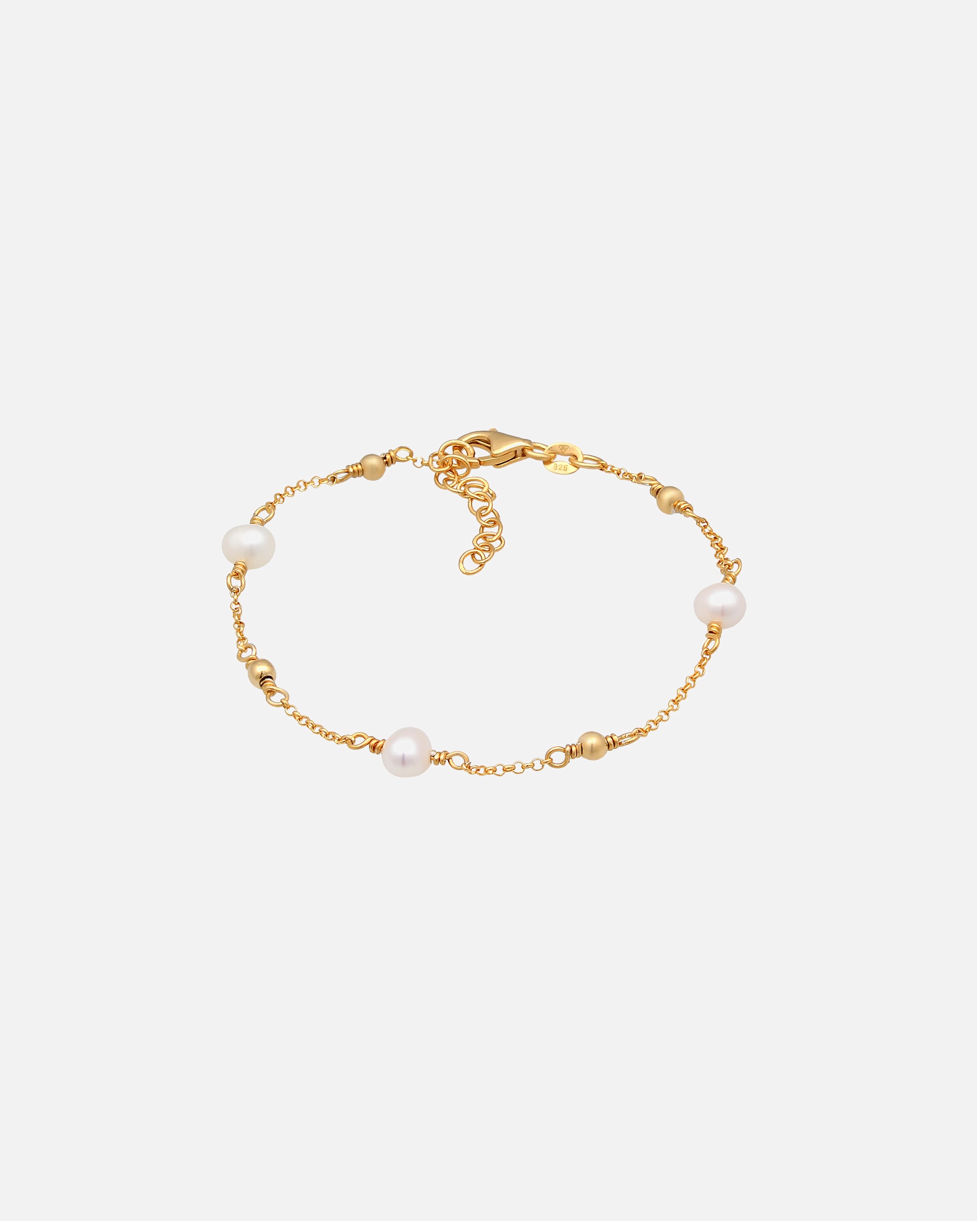 Armband für Weiblich Elli Erbskette Kugeln Süßwasserzuchtperle 925er Silber goldfarben