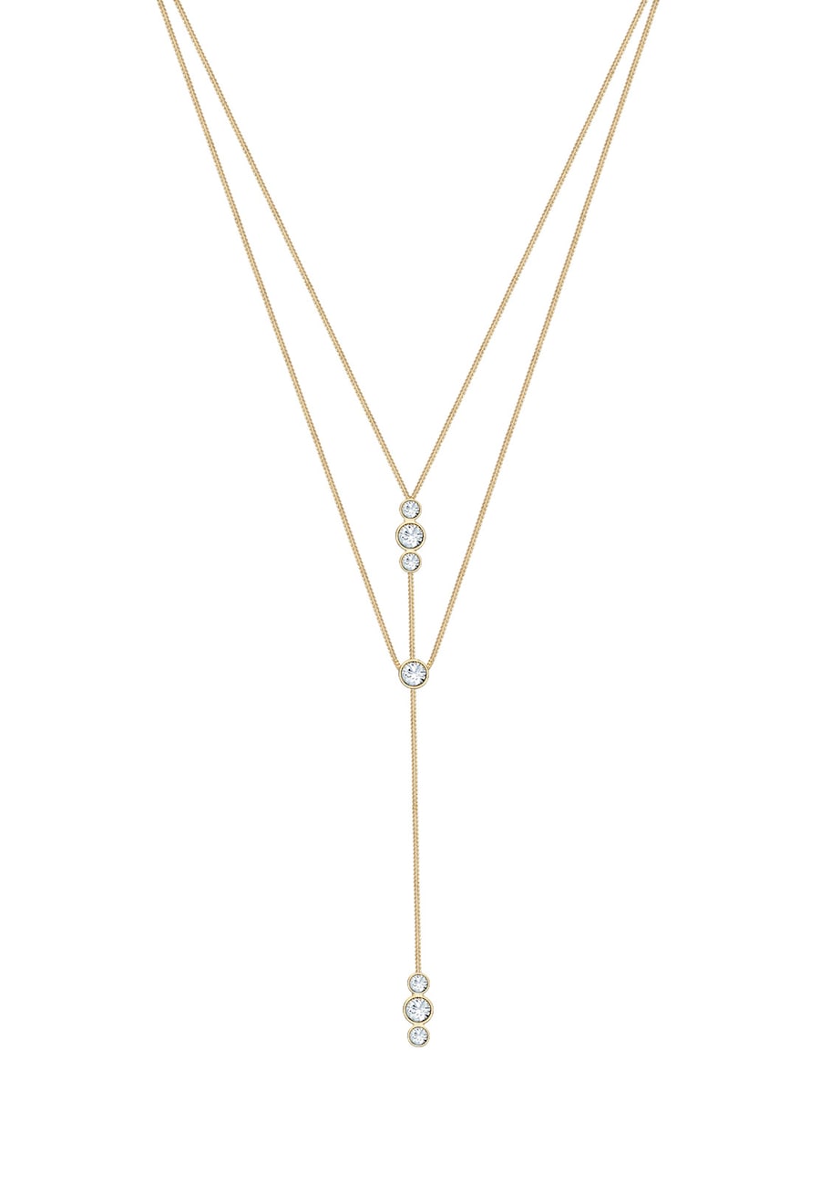 Elli Y-Kette Geo Layer 925 Silber, mit Kristallen von Swarovski goldfarben Damen