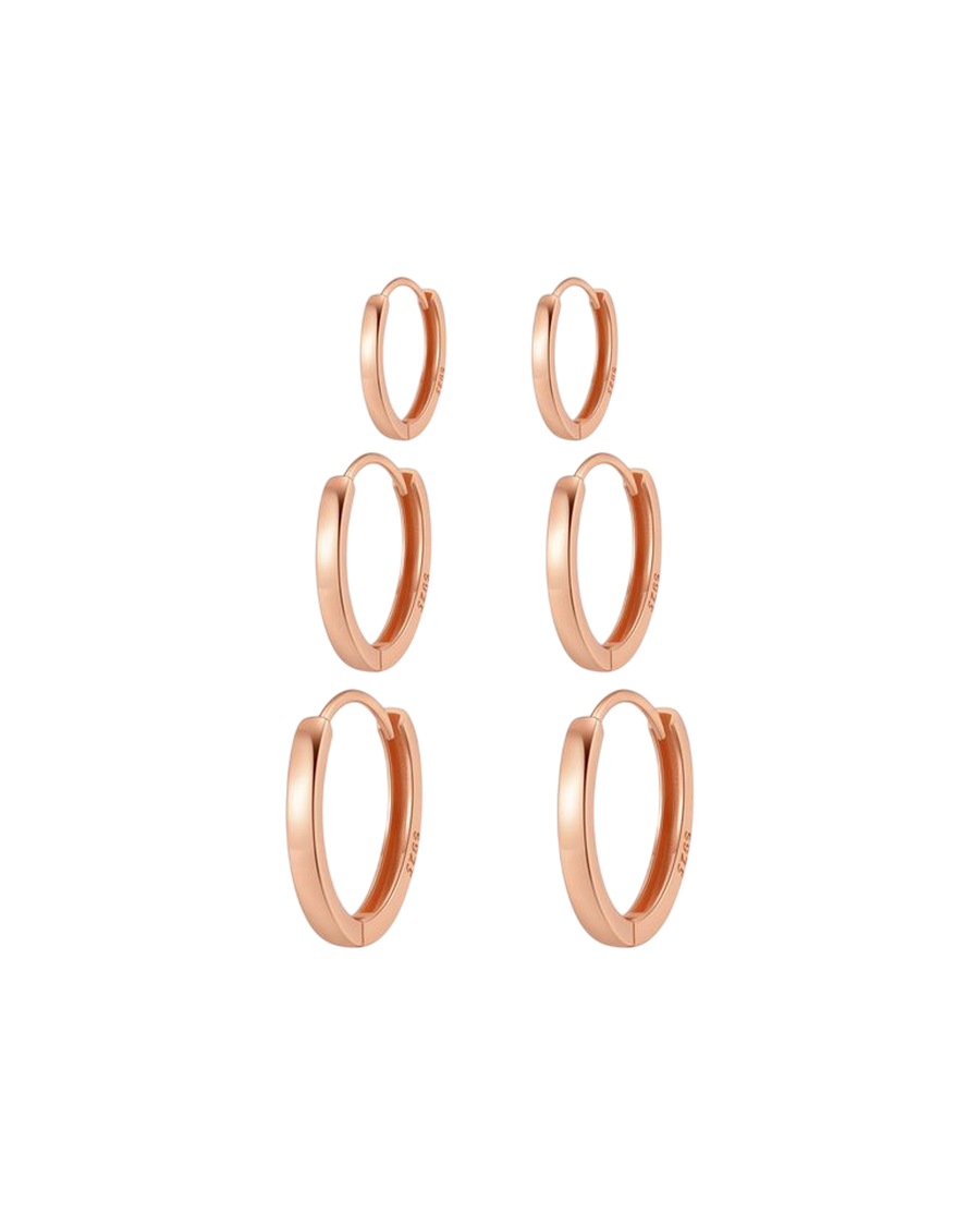 Hey Happiness Klassisches Trio Creolen-Set aus Sterlingsilber Rosegold Nude Damen