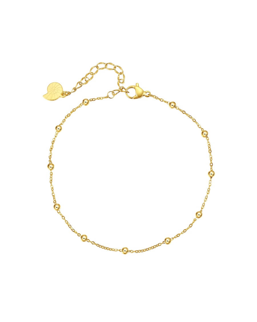 Hey Happiness Fußkettchen mit kleinen Kugeln, aus Edelstahl Gold Damen